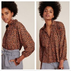 PORRIDGE ANTHROPOLOGIE Leopard Print ABBE Shirt Long Puff Sleeve Sz XS